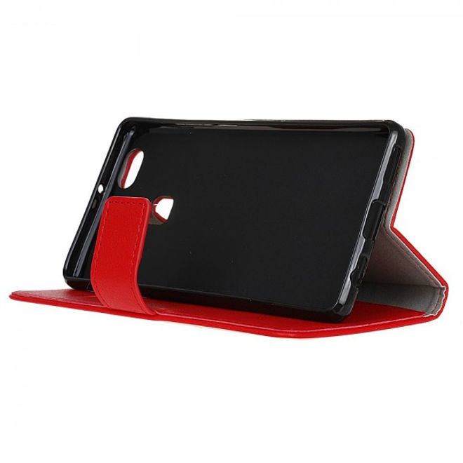 Huawei P9 Plus Klassische Leder Cover Hülle mit Litchitextur und Standfunktion - rot