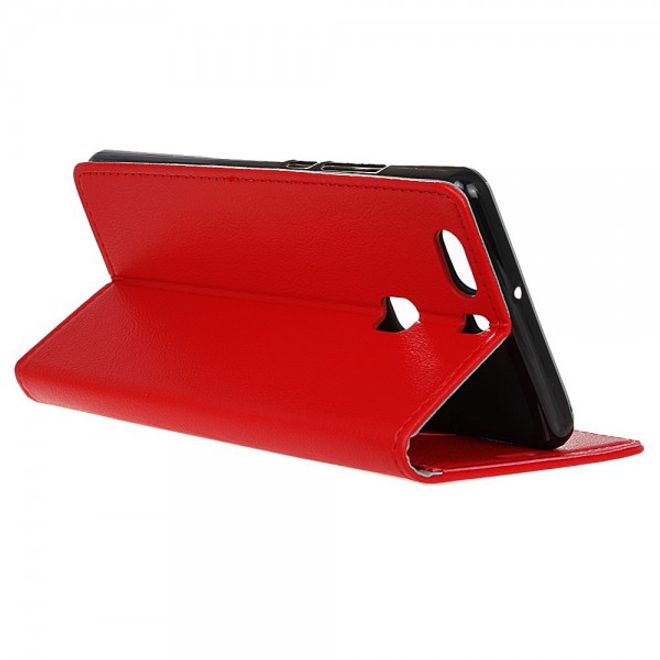 Huawei P9 Plus Klassische Leder Cover Hülle mit Litchitextur und Standfunktion - rot