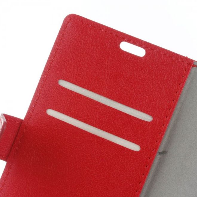 Huawei P9 Plus Klassische Leder Cover Hülle mit Litchitextur und Standfunktion - rot