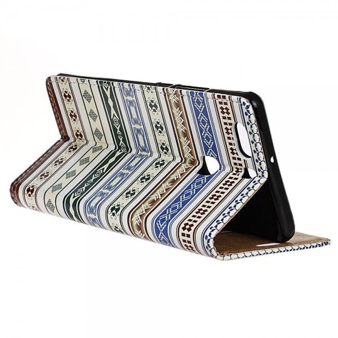 Huawei P9 Plus Leder Case Handy Hülle mit geometrischem Stammesmuster