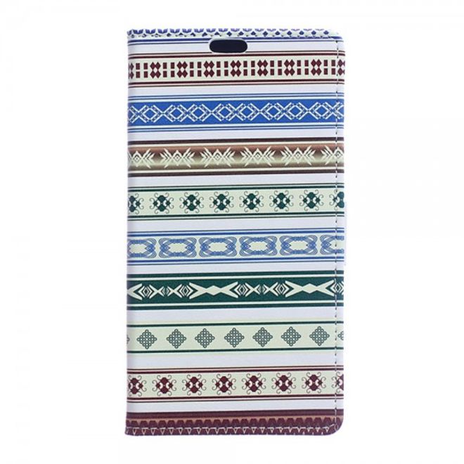 Huawei P9 Plus Leder Case Handy Hülle mit geometrischem Stammesmuster