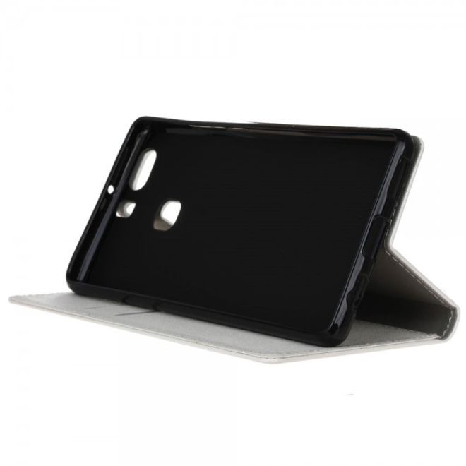 Huawei P9 Plus Leder Case Hülle mit sandartiger Oberfläche und Standfunktion - weiss