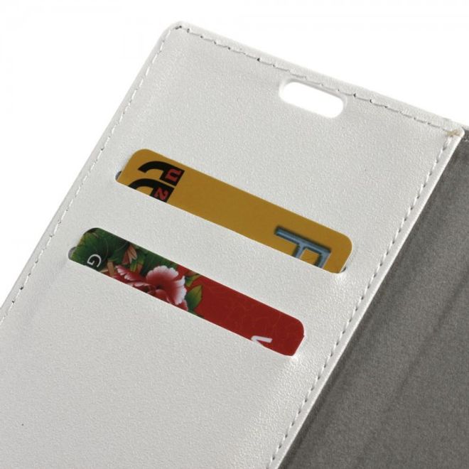 Huawei P9 Plus Leder Case Hülle mit sandartiger Oberfläche und Standfunktion - weiss