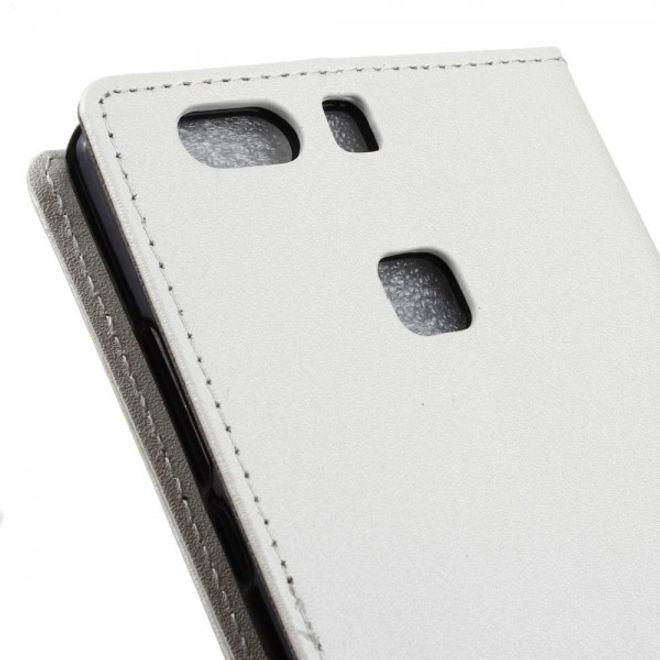 Huawei P9 Plus Leder Case Hülle mit sandartiger Oberfläche und Standfunktion - weiss