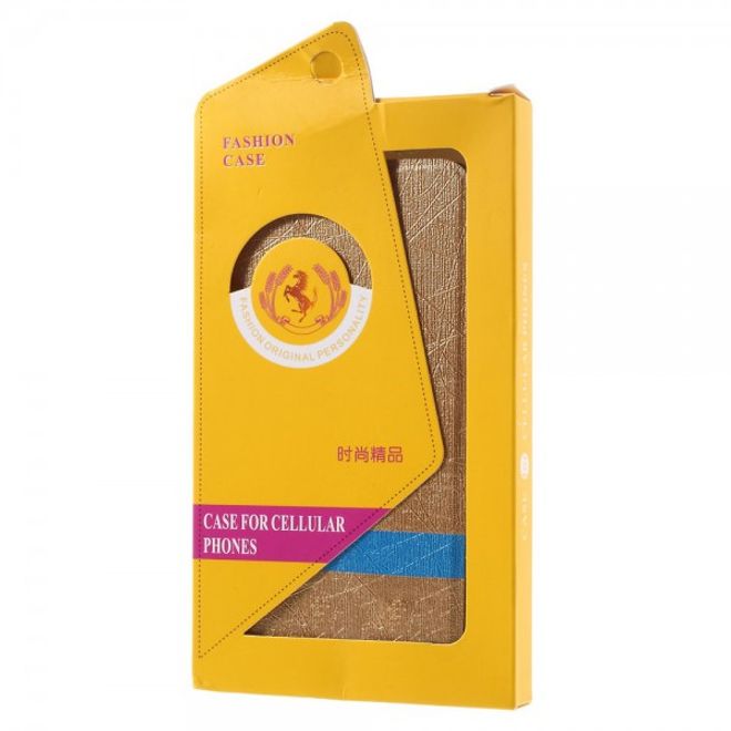 Huawei P9 Plus Leder Case Hülle mit stoffartiger Textur und Standfunktion - gold