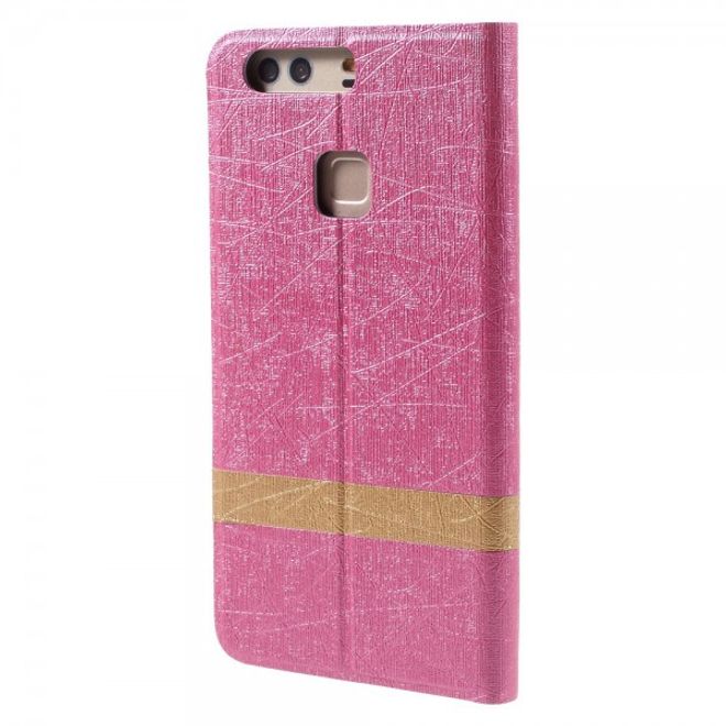 Huawei P9 Plus Leder Case Hülle mit stoffartiger Textur und Standfunktion - rosa