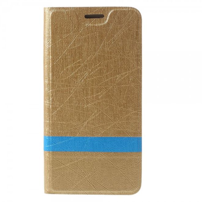 Huawei P9 Plus Leder Case Hülle mit stoffartiger Textur und Standfunktion - gold