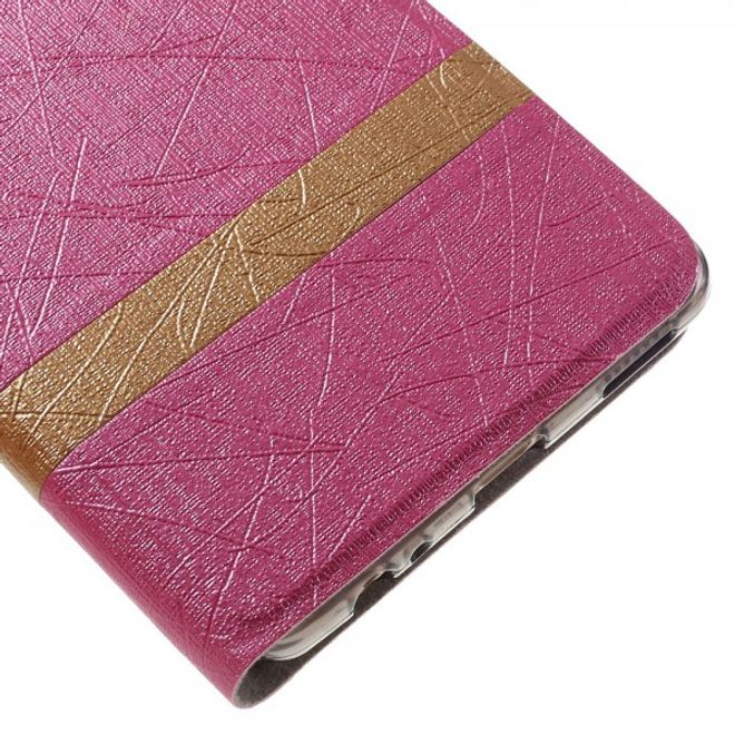 Huawei P9 Plus Leder Case Hülle mit stoffartiger Textur und Standfunktion - rosa