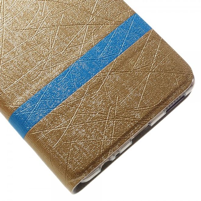 Huawei P9 Plus Leder Case Hülle mit stoffartiger Textur und Standfunktion - gold