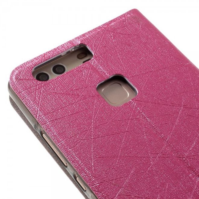 Huawei P9 Plus Leder Case Hülle mit stoffartiger Textur und Standfunktion - rosa