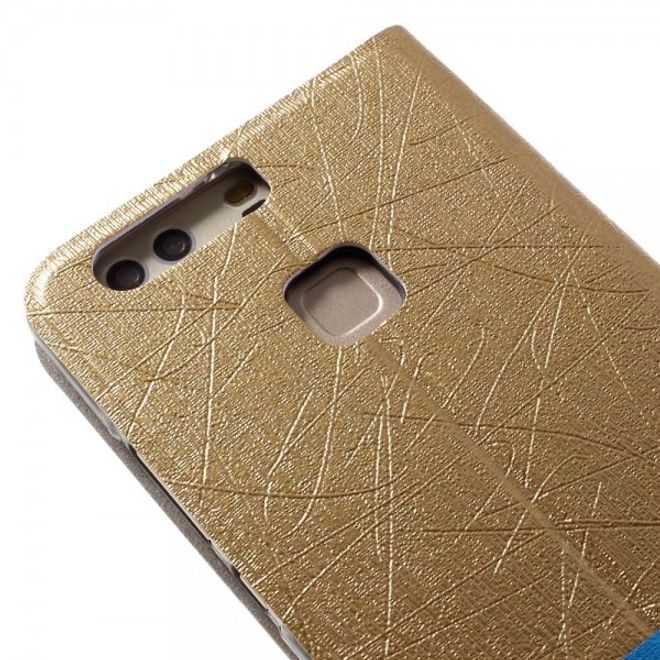 Huawei P9 Plus Leder Case Hülle mit stoffartiger Textur und Standfunktion - gold