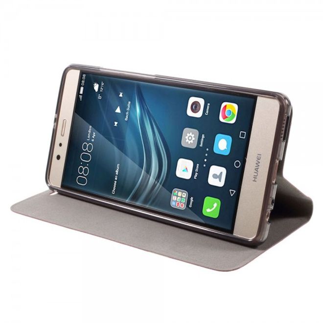 Huawei P9 Plus Leder Case Hülle mit stoffartiger Textur und Standfunktion - rosa