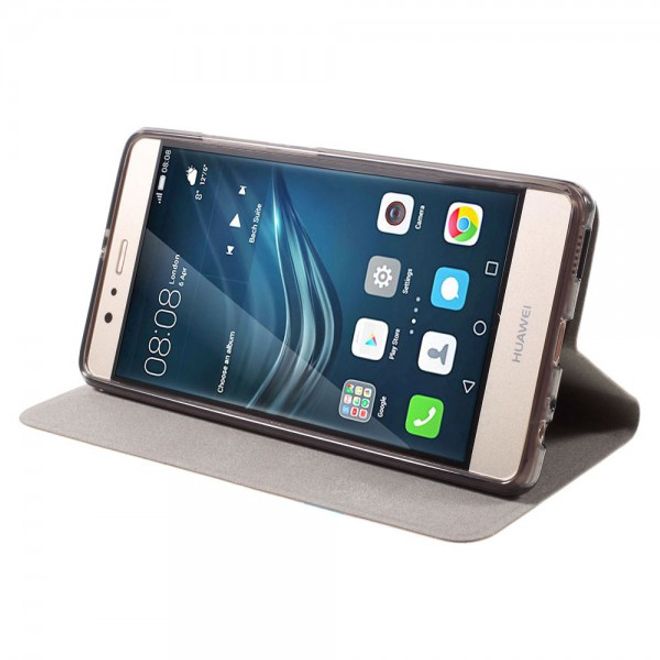 Huawei P9 Plus Leder Case Hülle mit stoffartiger Textur und Standfunktion - gold