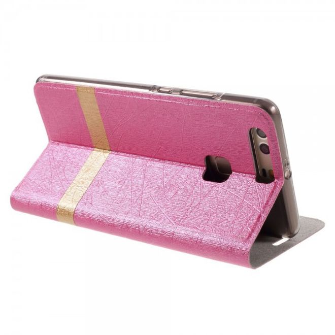 Huawei P9 Plus Leder Case Hülle mit stoffartiger Textur und Standfunktion - rosa