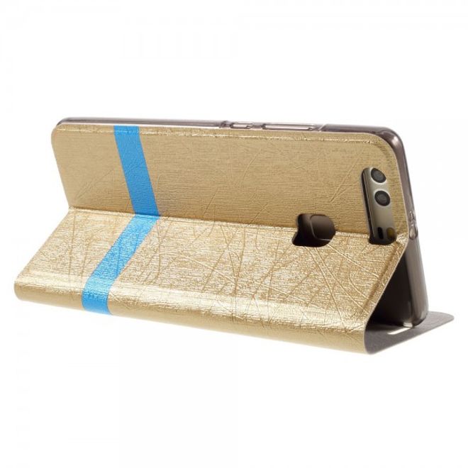 Huawei P9 Plus Leder Case Hülle mit stoffartiger Textur und Standfunktion - gold