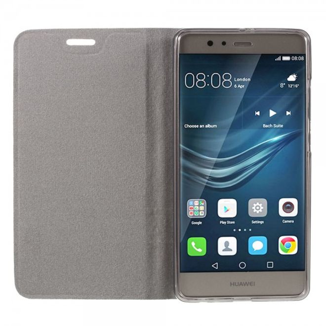 Huawei P9 Plus Leder Case Hülle mit stoffartiger Textur und Standfunktion - rosa