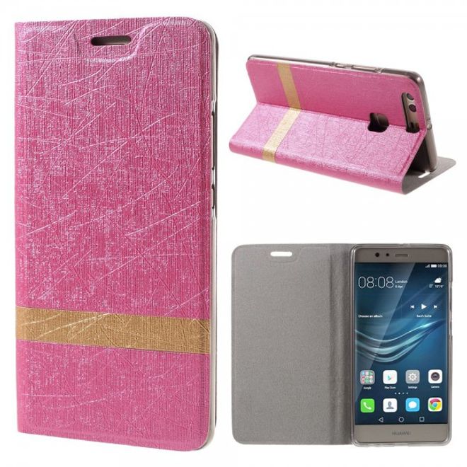Huawei P9 Plus Leder Case Hülle mit stoffartiger Textur und Standfunktion - rosa
