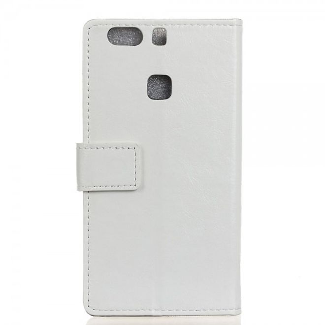 Huawei P9 Plus Moderne Crazy Horse Leder Cover Hülle mit Standfunktion - weiss