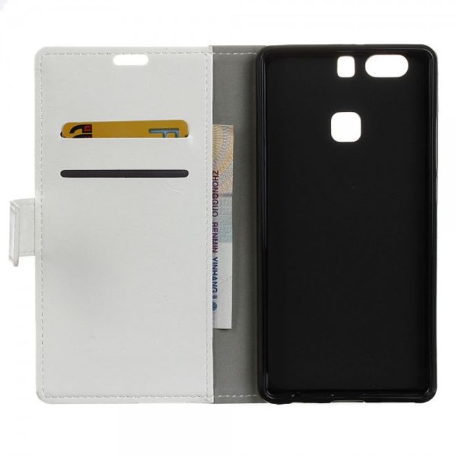 Huawei P9 Plus Moderne Crazy Horse Leder Cover Hülle mit Standfunktion - weiss