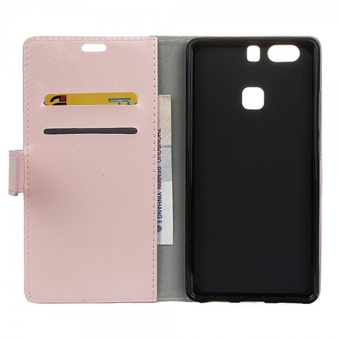 Huawei P9 Plus Moderne Crazy Horse Leder Cover Hülle mit Standfunktion - pink