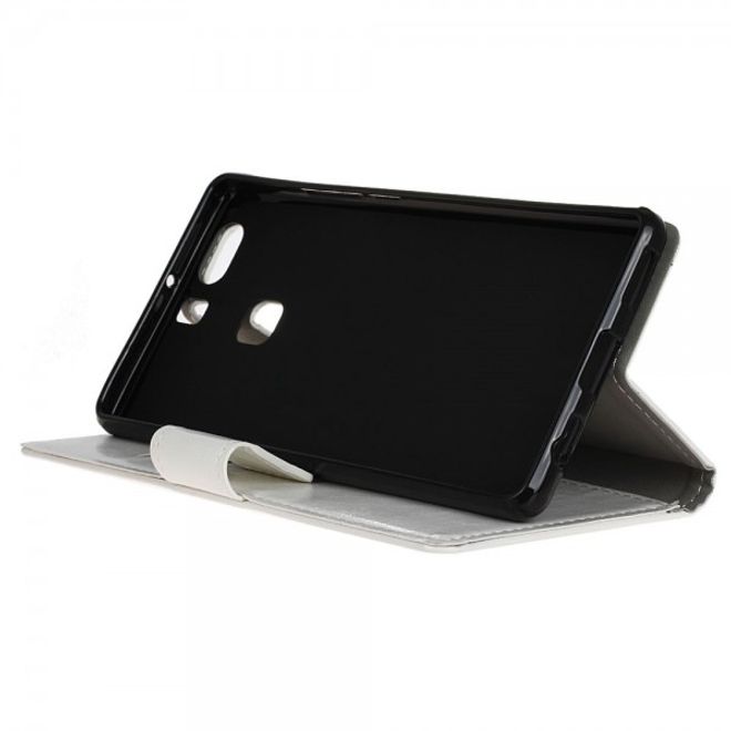 Huawei P9 Plus Moderne Crazy Horse Leder Cover Hülle mit Standfunktion - weiss
