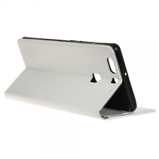 Huawei P9 Plus Moderne Crazy Horse Leder Cover Hülle mit Standfunktion - weiss