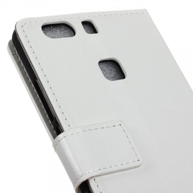 Huawei P9 Plus Moderne Crazy Horse Leder Cover Hülle mit Standfunktion - weiss