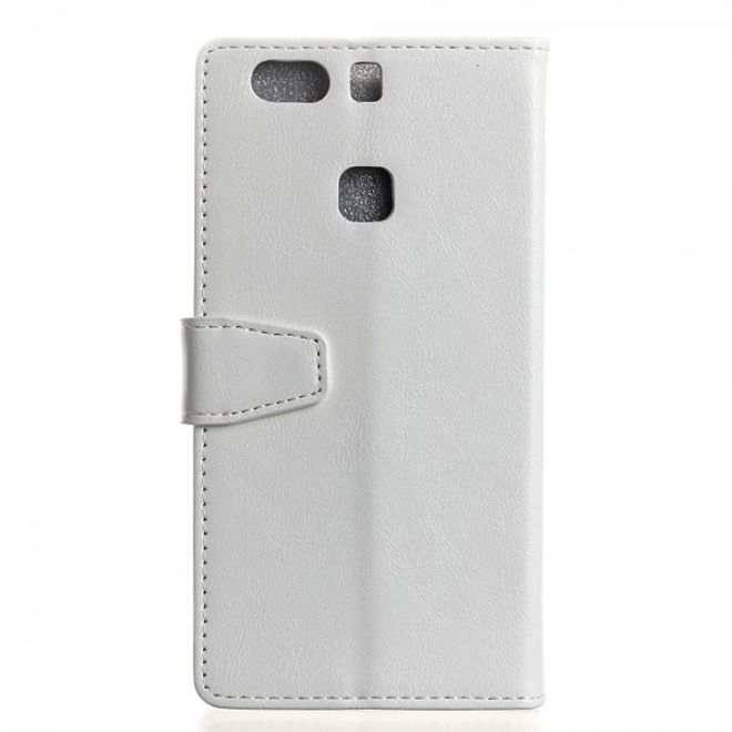 Huawei P9 Plus Schicke Crazy Horse Leder Case Hülle mit Standfunktion - weiss