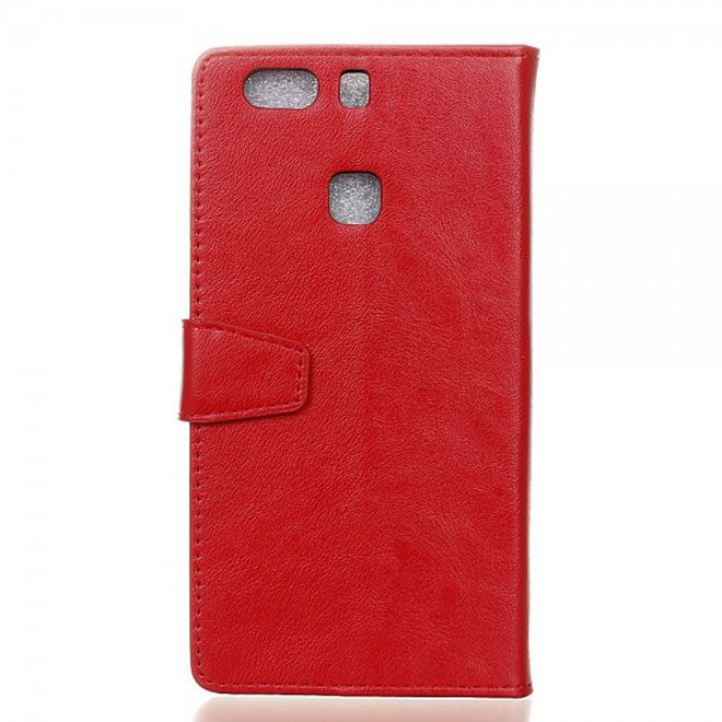 Huawei P9 Plus Schicke Crazy Horse Leder Case Hülle mit Standfunktion - rot