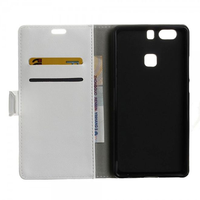 Huawei P9 Plus Schicke Crazy Horse Leder Case Hülle mit Standfunktion - weiss