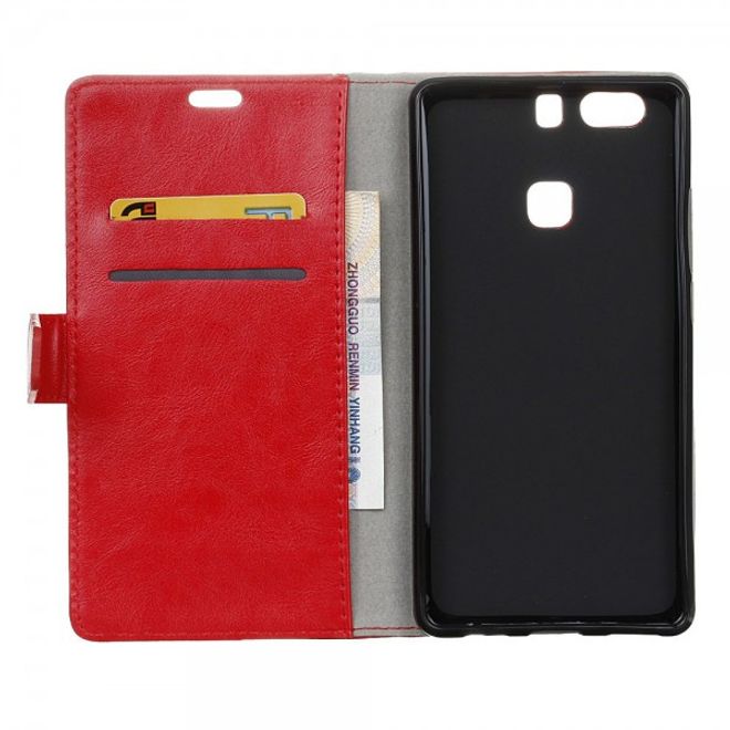Huawei P9 Plus Schicke Crazy Horse Leder Case Hülle mit Standfunktion - rot