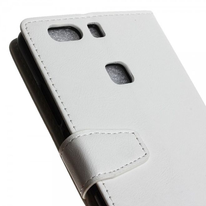 Huawei P9 Plus Schicke Crazy Horse Leder Case Hülle mit Standfunktion - weiss