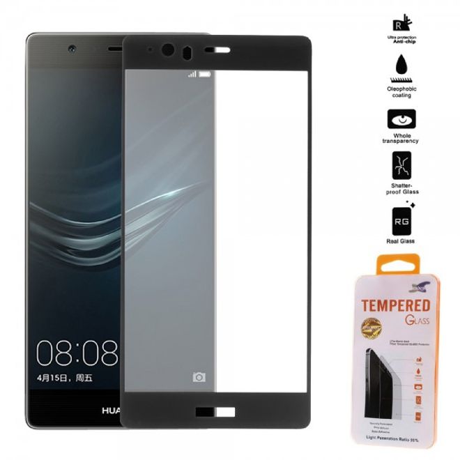 Huawei P9 Plus Schutzfolie aus gehärtetem Glas (reicht über die gesamte Vorderseite) - schwarz