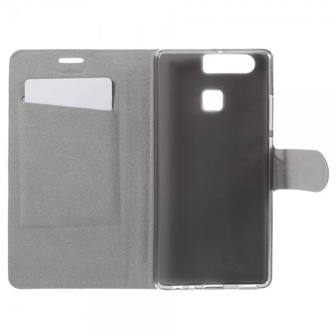 Huawei P9 Schicke Crazy Horse Leder Case Hülle mit Standfunktion und Kreditkartenslots - weiss