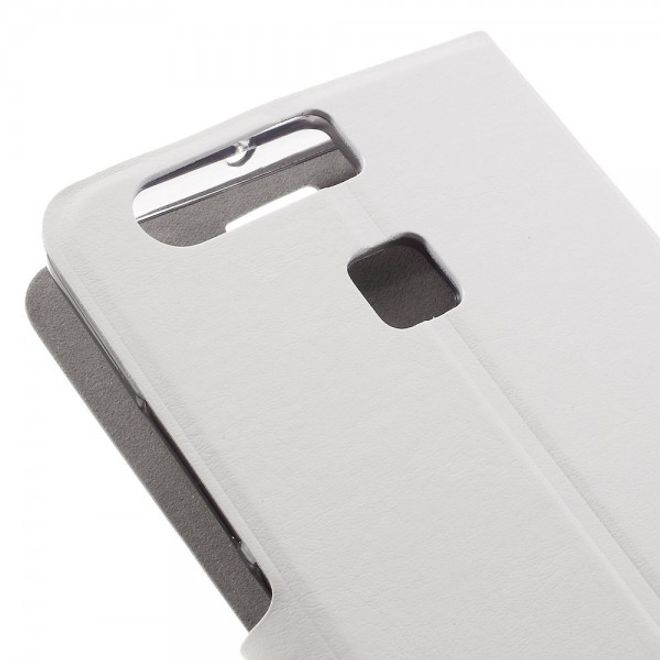 Huawei P9 Schicke Crazy Horse Leder Case Hülle mit Standfunktion und Kreditkartenslots - weiss