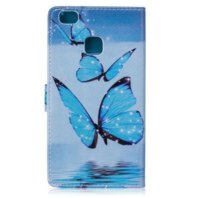 Hülle für Huawei P9 Lite - Case aus Leder - wunderschöne, blaue Schmetterlinge