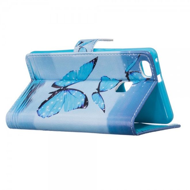 Hülle für Huawei P9 Lite - Case aus Leder - wunderschöne, blaue Schmetterlinge