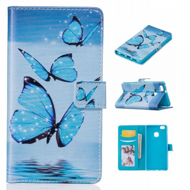 Hülle für Huawei P9 Lite - Case aus Leder - wunderschöne, blaue Schmetterlinge