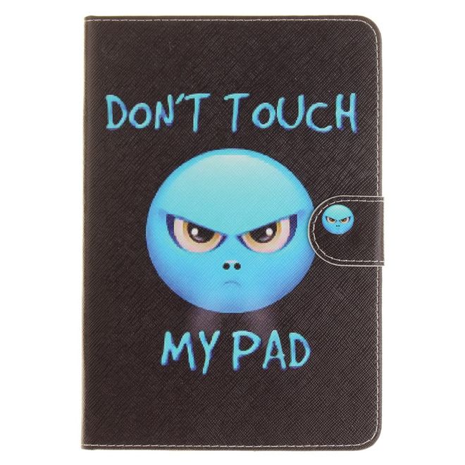 Hülle für iPad Air 2 - Cover aus Leder - mit Standfunktion - zorniges Smiley und Spruch