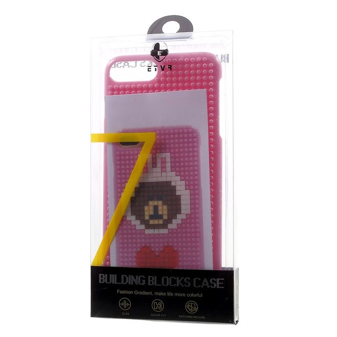 Do it yourself Hülle für iPhone 8 Plus / 7 Plus - Case aus Plastik - mit kleinen Bauklötzen - pink/Bär und Herz