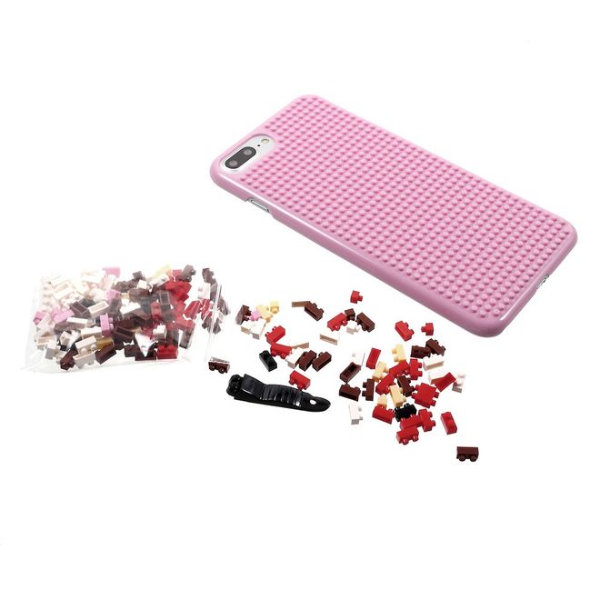 Do it yourself Hülle für iPhone 8 Plus / 7 Plus - Case aus Plastik - mit kleinen Bauklötzen - pink/Bär und Herz