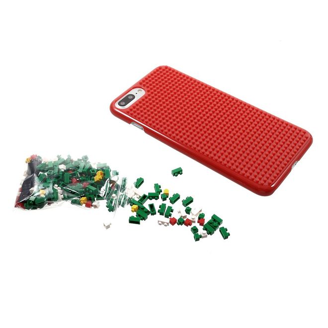 Do it yourself Hülle für iPhone 8 Plus / 7 Plus - Case aus Plastik - mit kleinen Bauklötzen - rot/Weihnachtsbaum