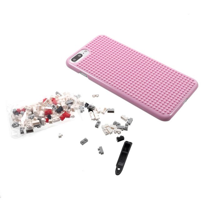 Do it yourself Hülle für iPhone 8 Plus / 7 Plus - Case aus Plastik - mit kleinen Bauklötzen - pink/kleiner Hund