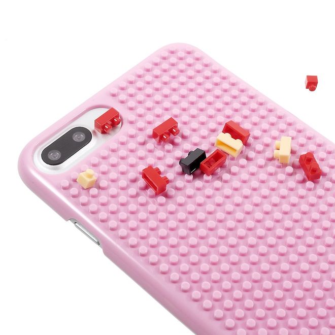 Do it yourself Hülle für iPhone 8 Plus / 7 Plus - Case aus Plastik - mit kleinen Bauklötzen - pink/Bär und Herz