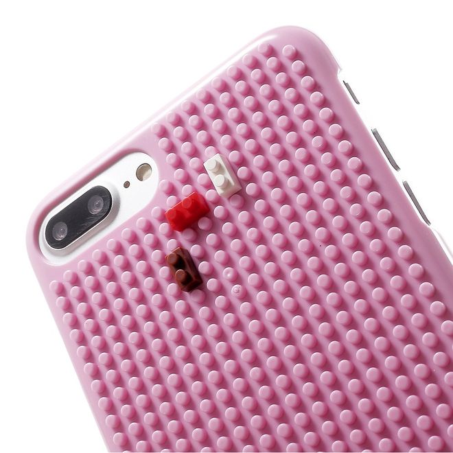 Do it yourself Hülle für iPhone 8 Plus / 7 Plus - Case aus Plastik - mit kleinen Bauklötzen - pink/Bär und Herz