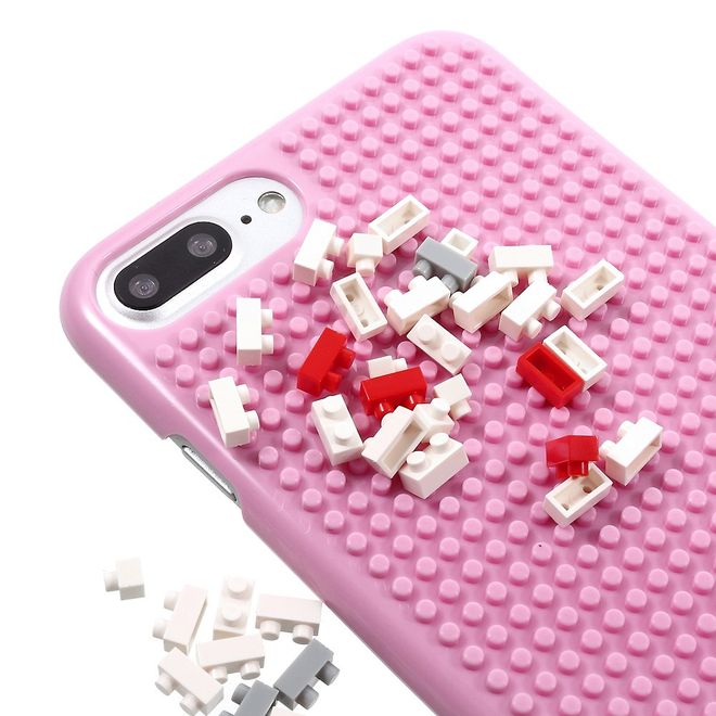 Do it yourself Hülle für iPhone 8 Plus / 7 Plus - Case aus Plastik - mit kleinen Bauklötzen - pink/kleiner Hund