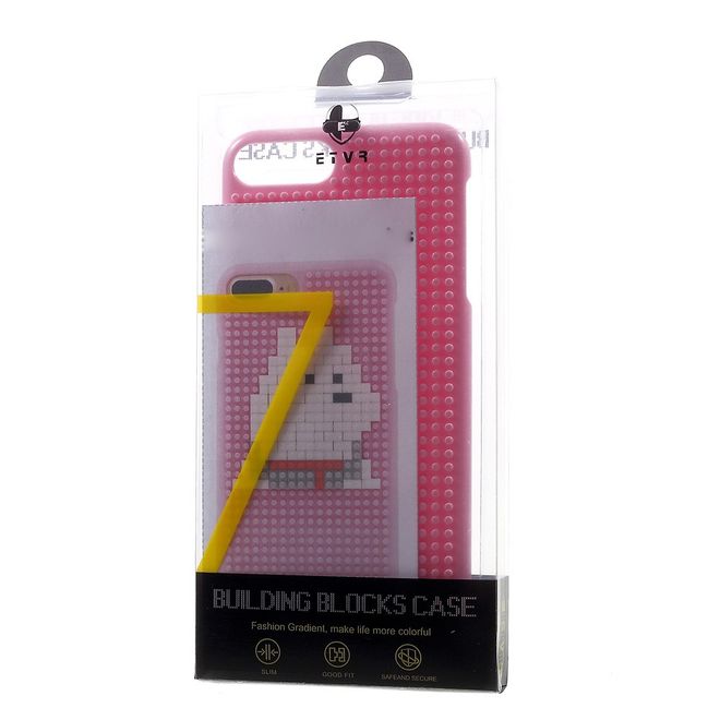 Do it yourself Hülle für iPhone 8 Plus / 7 Plus - Case aus Plastik - mit kleinen Bauklötzen - pink/kleiner Hund
