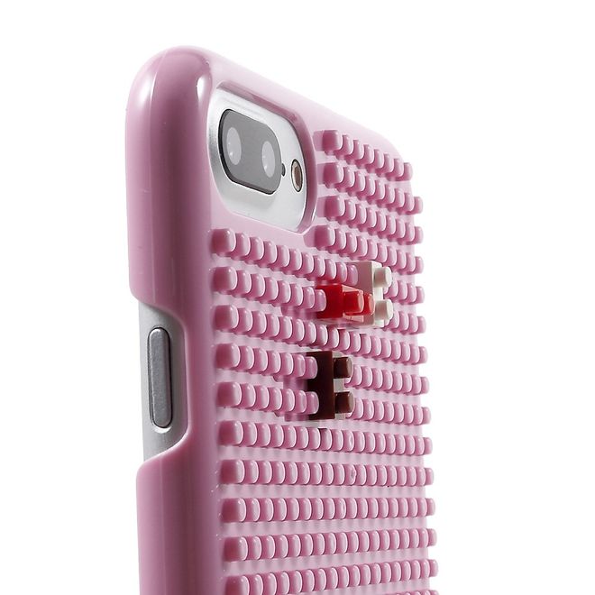 Do it yourself Hülle für iPhone 8 Plus / 7 Plus - Case aus Plastik - mit kleinen Bauklötzen - pink/Bär und Herz