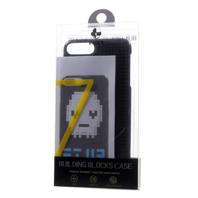 Do it yourself Hülle für iPhone 8 Plus / 7 Plus - Case aus Plastik - mit kleinen Bauklötzen - schwarz/Totenkopf
