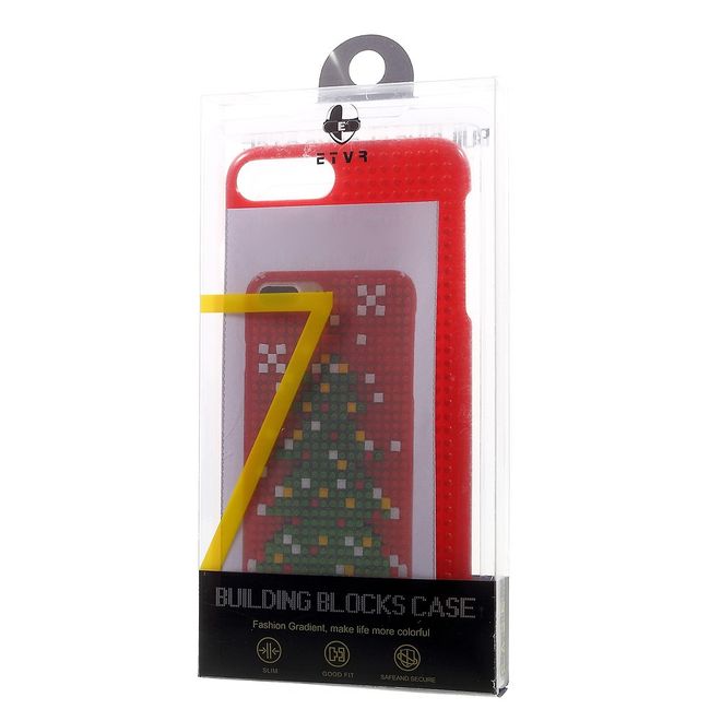 Do it yourself Hülle für iPhone 8 Plus / 7 Plus - Case aus Plastik - mit kleinen Bauklötzen - rot/Weihnachtsbaum